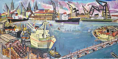 Le Port de Bordeaux (François Desnoyer, 1952, huile sur toile)