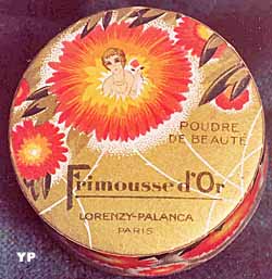 Boîte de poudre de riz Frimousse d'or (1929) (doc. Musée départemental du Cartonnage et de l'Imprimerie)