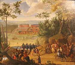 Vue du château de Versailles avec Louis XIV et une compagnie de mousquetaires (Adam Frans van der Meulen) - Musée Lambinet