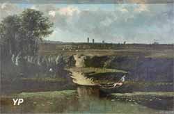 Bord de rivière avec barque (Camille Flers, 1850)
