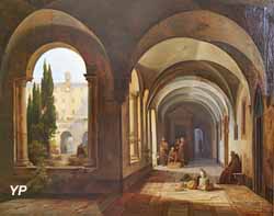 Moines franciscains dans le cloître de Santa Maria d'Aracoeli à Rome (Josse Van den Abeele, 1842)