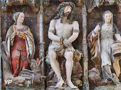 Retable polychrome de sainte Marthe - sainte Marguerite, Christ couronné d'épines, sainte Marthe  (XVIe s.)