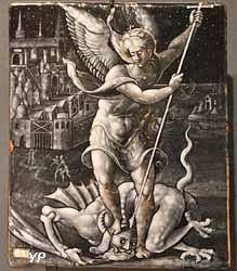 Saint Michel terrassant le dragon (émail, Léonard Limosin, vers 1550)