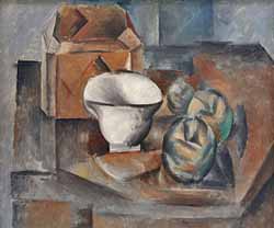 Nature morte : coffret, tasse et pommes (Pablo Picasso, 1909)