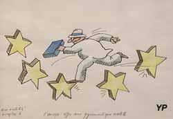 L'Europe offre une gymnastique mobile - dessin pour Europolitain (Tomi Ungerer, 1998)