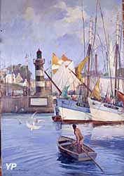 Port Tudy, huile sur contreplaqué (Roger Chapelet, 1947) (doc. Coll. Ecomusée de l'île de Groix)