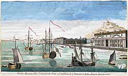 Vue des magazins de la Compagnie des Indes à Pondichéry, de l’Amirauté et de la Maison du Gouverneur