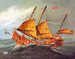 Jonque dans le gros temps avant de prendre un ris