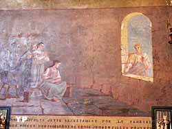 Saint Nicolas jette secrètement par la fenêtre des pièces d'or pour la dot de trois jeunes filles pauvres (Claude Drouillard, 1895)