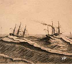 Vue du Sphinx remorquant le Louxor (aquarelle, Fran&ccedil;ois Roux) - Galerie Delalande