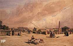 Place Louis XV, 1833 (au centre le simulacre d'ob&eacute;lisque en bois et carton) (aquarelle, Thomas Shotter Boys) - Biblioth&egrave;que Nationale de France