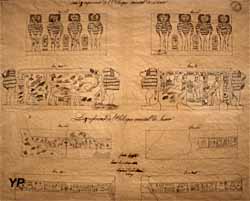 Dez sup&eacute;rieur et inf&eacute;rieur de l'ob&eacute;lisque oriental de Louxor (calque, A. Lebas, mars 1832) - Service historique de la D&eacute;fense