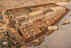 Louqsor, le temple et la f&ecirc;te d'Opet (aquarelle, Jean-Claude Golvin) - mus&eacute;e d&eacute;partemental Arles antique / Jean-Claude Golvin, &eacute;ditions Errance