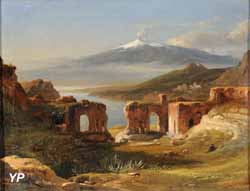 Vue des ruines du théâtre de Taormine (Achille-Etna Michallon, 1821, huile sur toile, collection Michael Pächt)