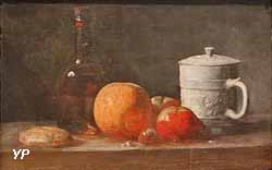 Fruits, bouteille et pot de faïence (Jean Siméon Chardin)