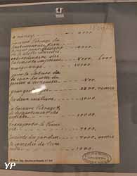 Construction du château de Lunéville - document comptable