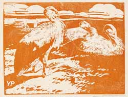 Mathurin Méheut (1896-1958), Jeunes cigognes, non daté, gravure sur bois en couleur