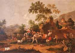 Paysage italien avec figures et animaux (Jan van der Bent)