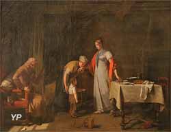 Jeune femme portant secours à une famille malheureuse (Martin Drolling, 1814)