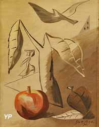 Pomme rouge et tronc d'arbre (Léopold Survage, 1930)