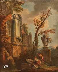 Couple et enfant au pied des ruines (Jean-Baptiste Lallemand)