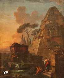 La pyramide de CaÏus Cestius ou Paysage avec ruines et personnages (Jean-Baptiste Lallemand)